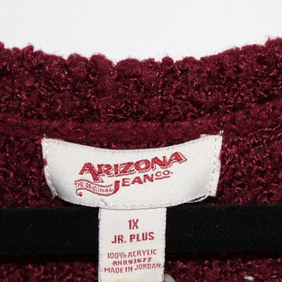 Arizona Jean burgundy long-sleeved textured knit crewneck sweater 1X Junior Plus - Picture 3 of 7